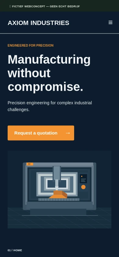 Mobiele mock-up van het fictieve websiteontwerp AXIOM Industries