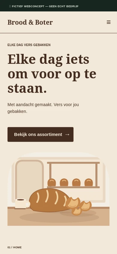 Mobiele mock-up van het fictieve websiteontwerp Brood & Boter