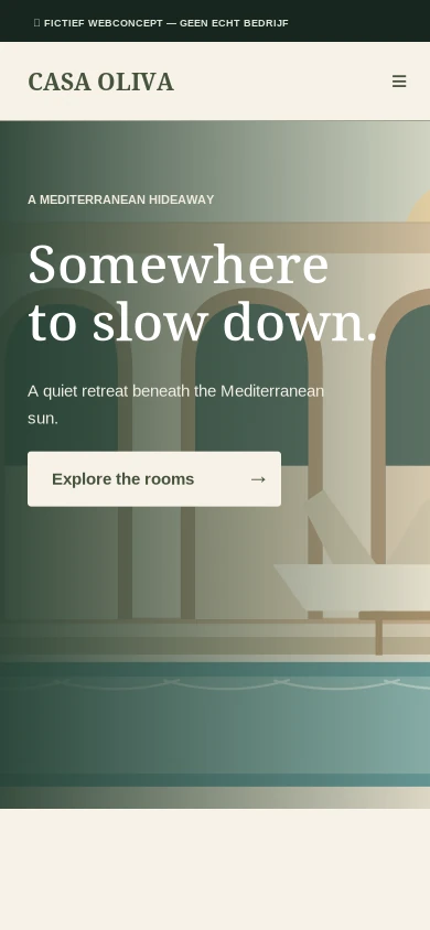 Mobiele mock-up van het fictieve websiteontwerp Casa Oliva