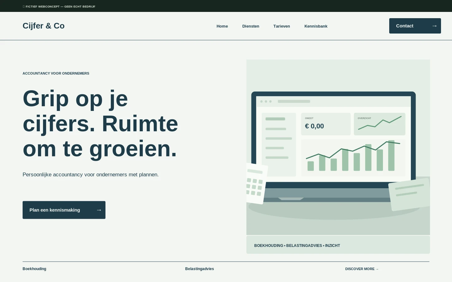Desktopontwerp van het fictieve websiteconcept Cijfer & Co