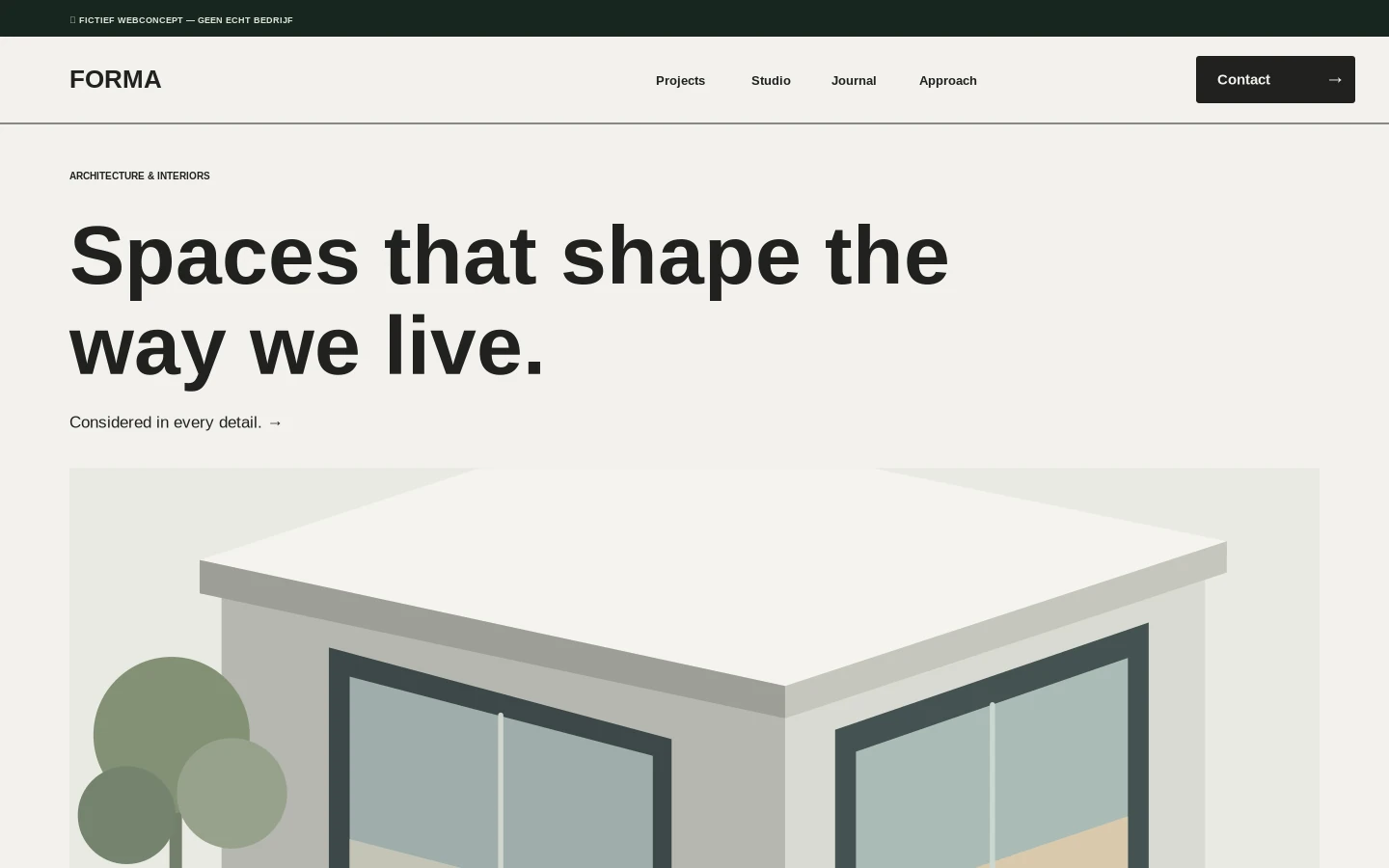 Desktopontwerp van het fictieve websiteconcept FORMA