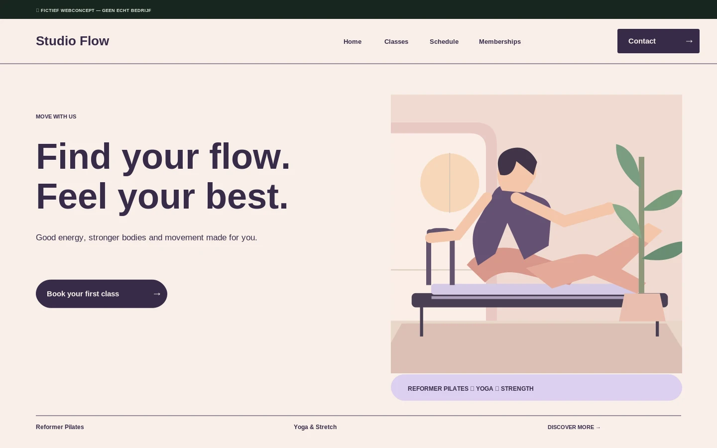 Desktopontwerp van het fictieve websiteconcept Studio Flow